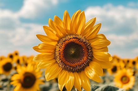 Summer sunflower on the field