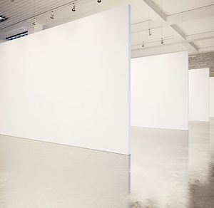 Mock up of empty gallery interior with white canvas and bricks 3d render