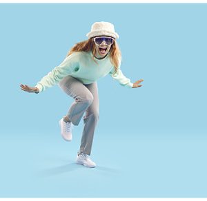 Cheerful crazy young woman laughs