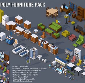 100 Low Poly Furniture Pack 4 in 1