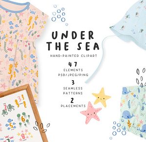 Under the sea hand painted clipart